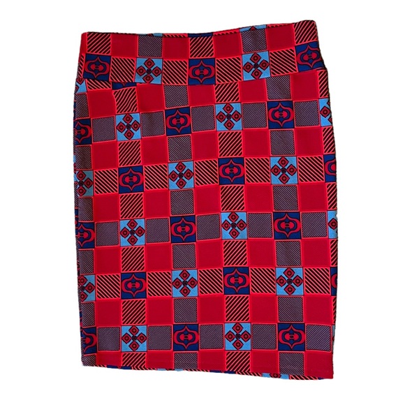 LuLaRoe Straight MIdi Skirt, Red Blue | 3X - Picture 2 of 9